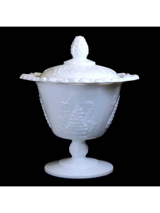 Colony Other - Colony Harvest Milk Glass Footed Candy Dish & Lid Mid-Century Home Decor